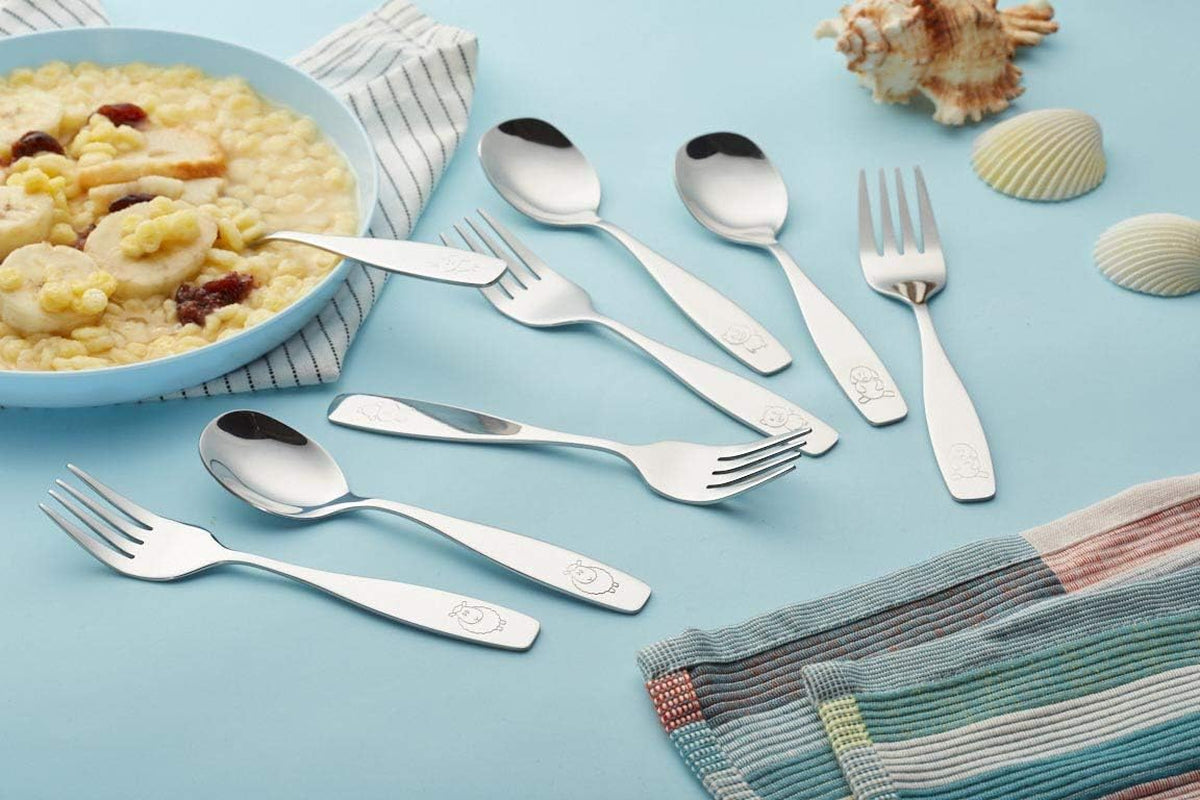 Kids Silverware 12 Pieces Children'S Safe Flatware Set - Children Dinner Spoons, Toddler Utensils, Metal Cutlery Set for Lunchbox (Engraved Dog Bunny) (Stainless Steel, 12 Spoons)