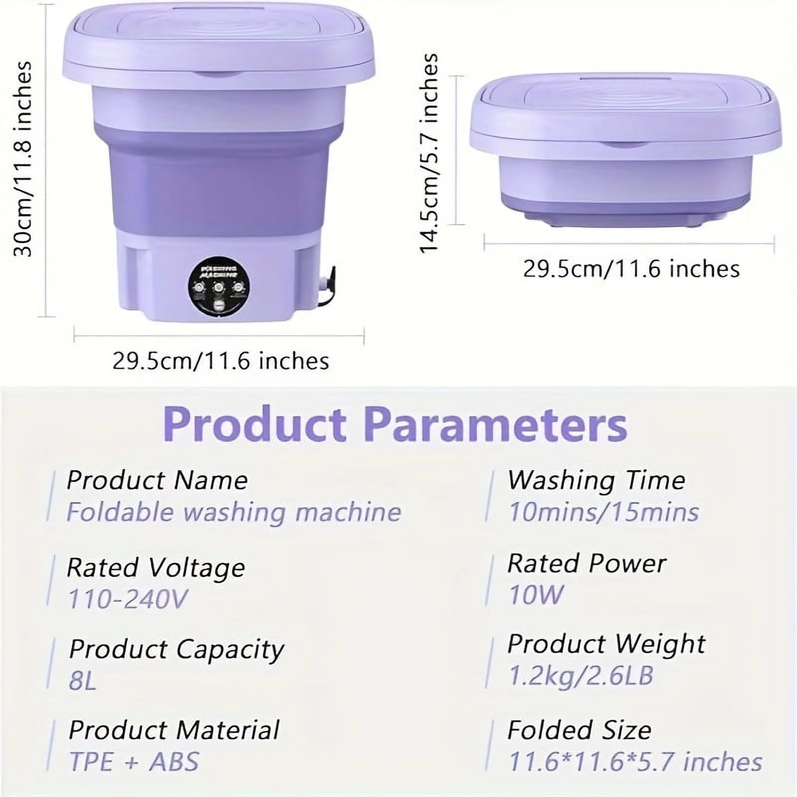 Portable Washing Machine, Portable Washer, 8L, Mini Washing Machine, Foldable.Small Washer for Baby Clothes, Underwear or Small Ltems, Camping&Travel Laundry,Small Size, Space Saving, Maclehose