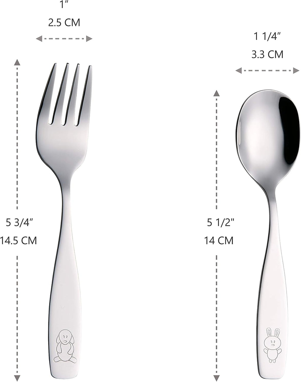 Kids Silverware 12 Pieces Children'S Safe Flatware Set - Children Dinner Spoons, Toddler Utensils, Metal Cutlery Set for Lunchbox (Engraved Dog Bunny) (Stainless Steel, 12 Spoons)