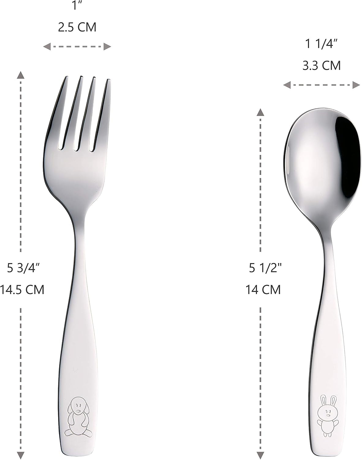 Kids Silverware 12 Pieces Children'S Safe Flatware Set - Children Dinner Spoons, Toddler Utensils, Metal Cutlery Set for Lunchbox (Engraved Dog Bunny) (Stainless Steel, 12 Spoons)