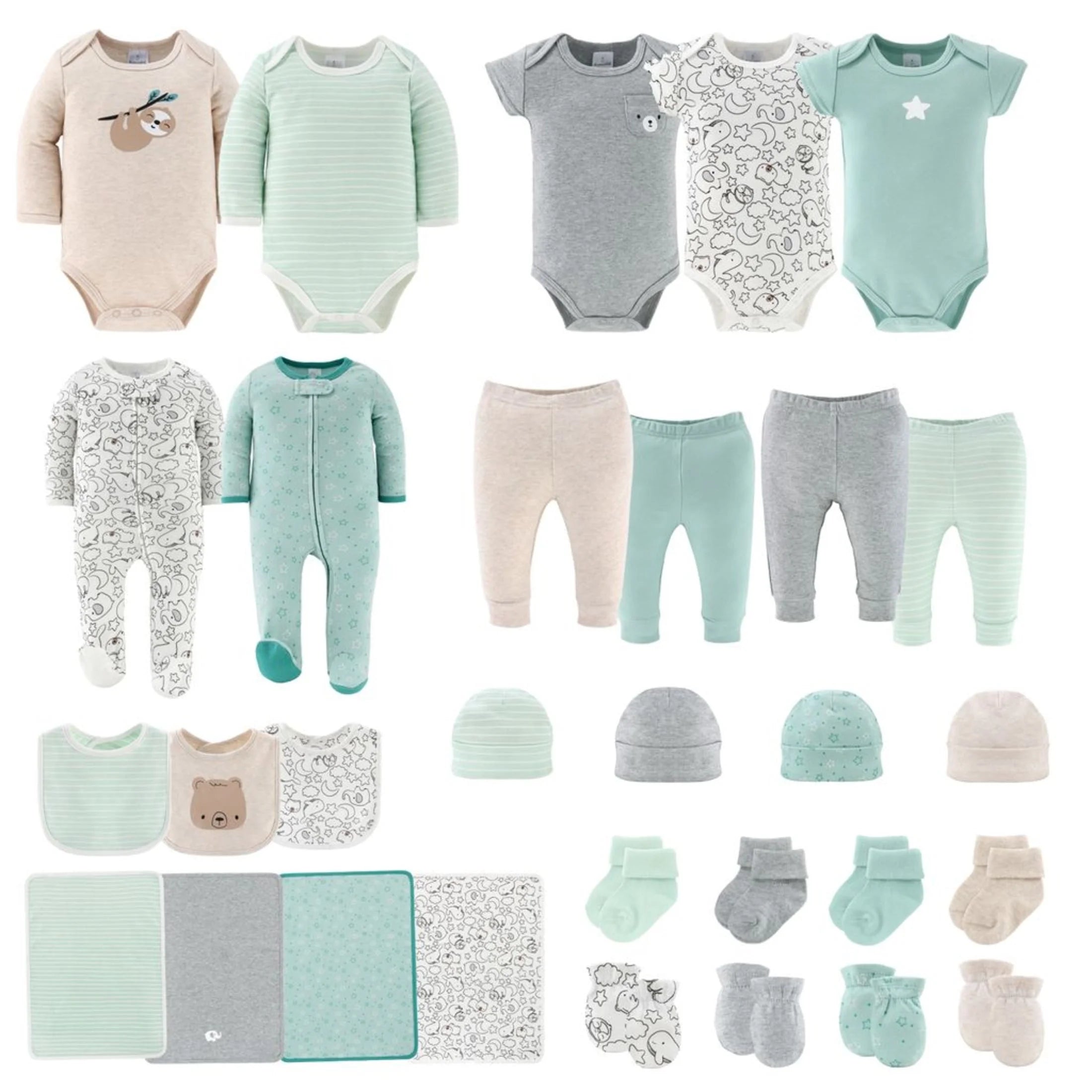 Restful Basics Baby Clothes 30-Pc Layette Set for Newborn Babies, Animal Design