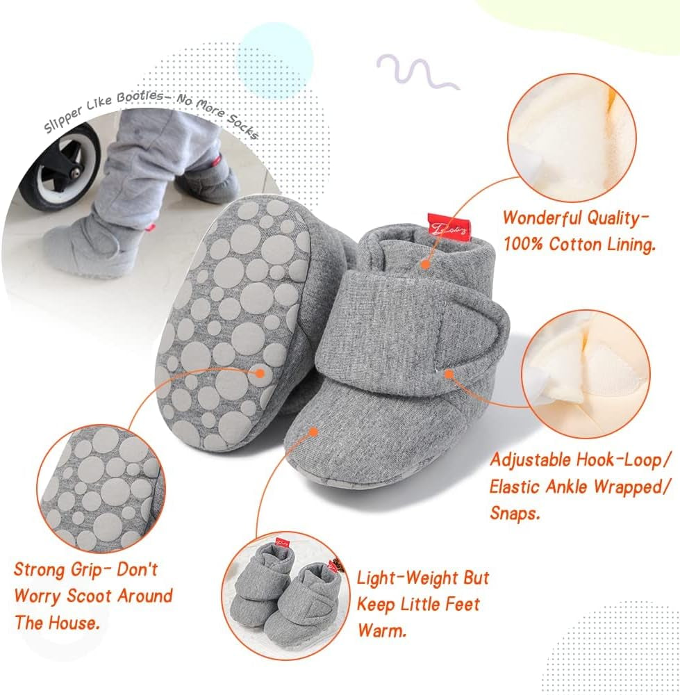 Newborn Infant Baby Girl Boy Cotton Booties Stay on Sock Slippers Soft Bedroom Shoes Non-Skid Ankle Boots with Grippers Toddler Crib Warm Shoe First Walker Birthday Shower