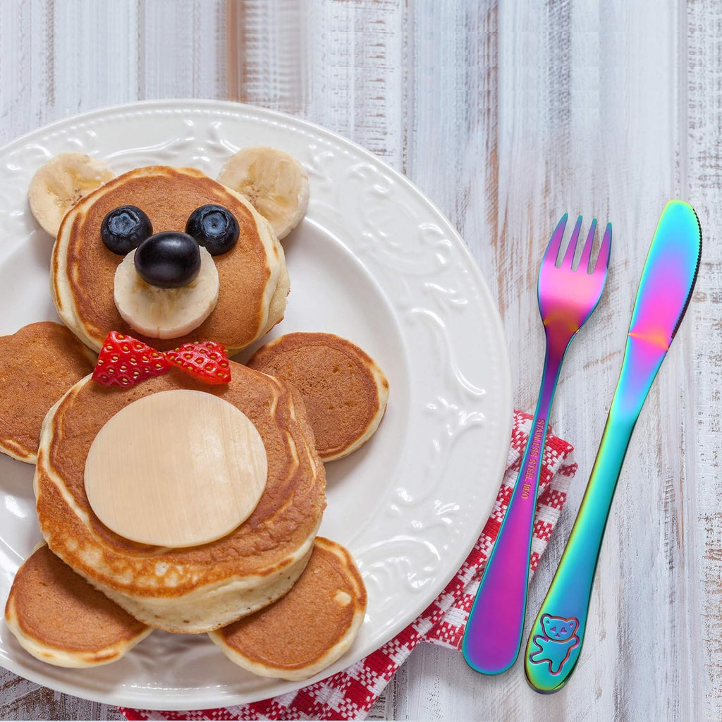 Kids Silverware,  Stainless Steel Children Flatware Set, Toddler Utensils Set of 2, Rainbow