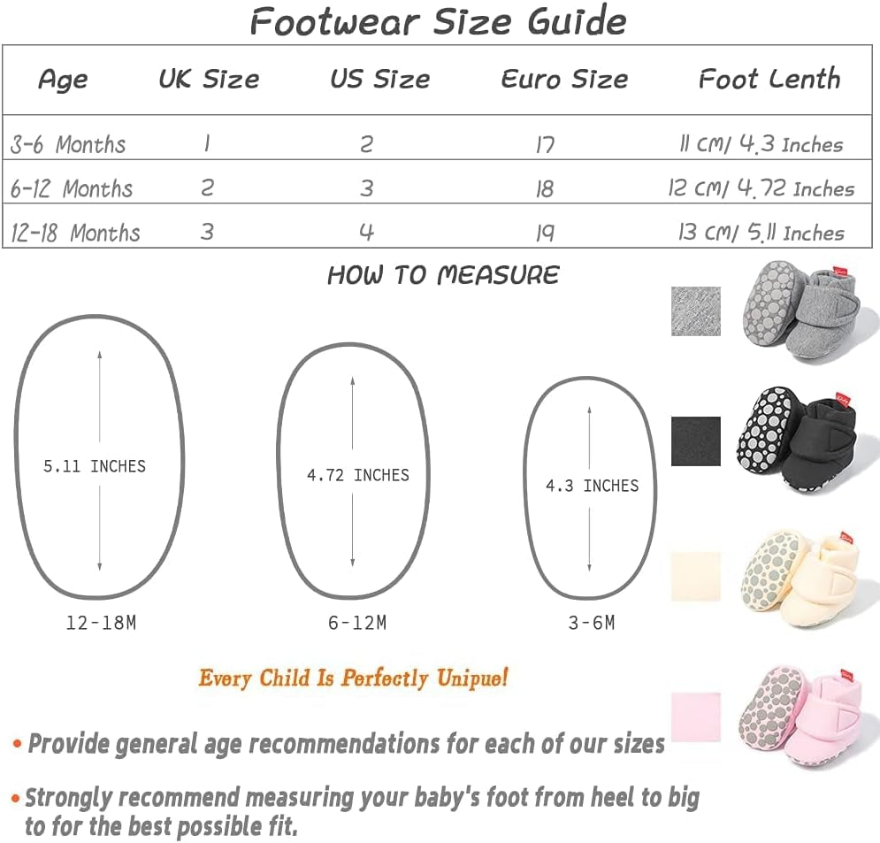 Newborn Infant Baby Girl Boy Cotton Booties Stay on Sock Slippers Soft Bedroom Shoes Non-Skid Ankle Boots with Grippers Toddler Crib Warm Shoe First Walker Birthday Shower