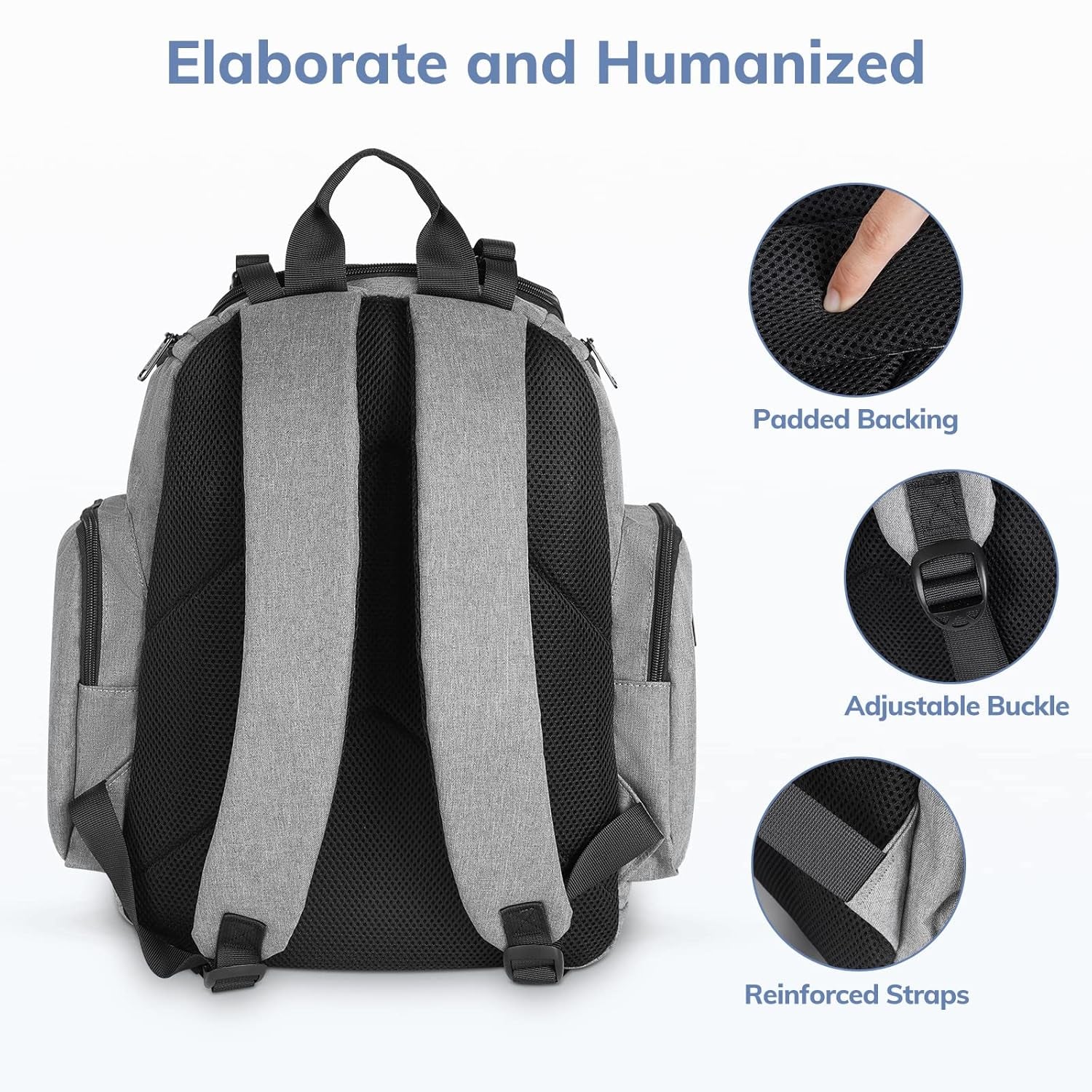 Diaper Bag Backpack, Large Multifunction Waterproof Travel Baby Changing Bag for Dad Mom with 4 Insulated Pockets and Stroller Straps, Maternity Baby Bag for Boys Girls, Grey
