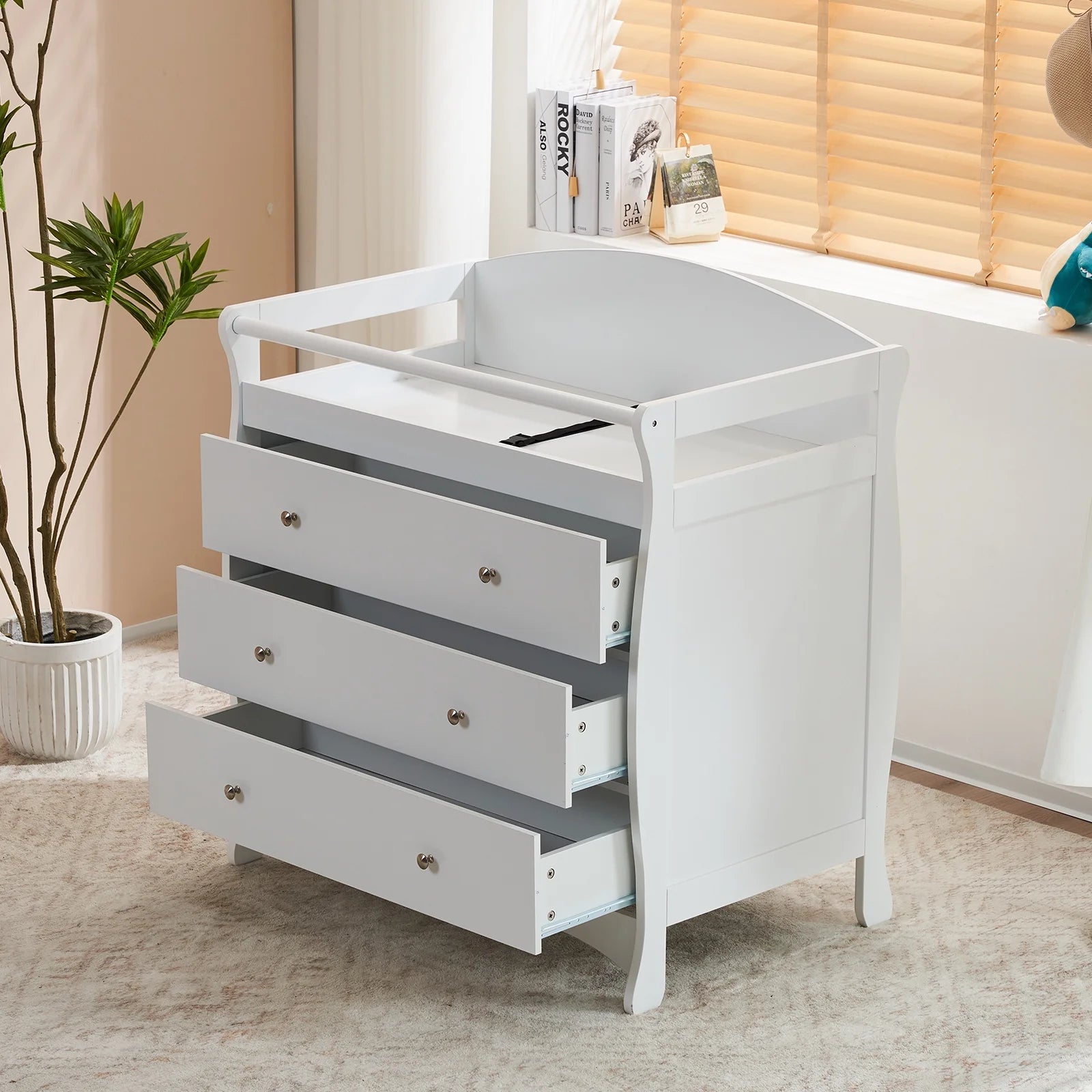 3-Drawer Changing Table, Wood Infant Diaper Changing Station, Baby Dresser for Nursery, (White)