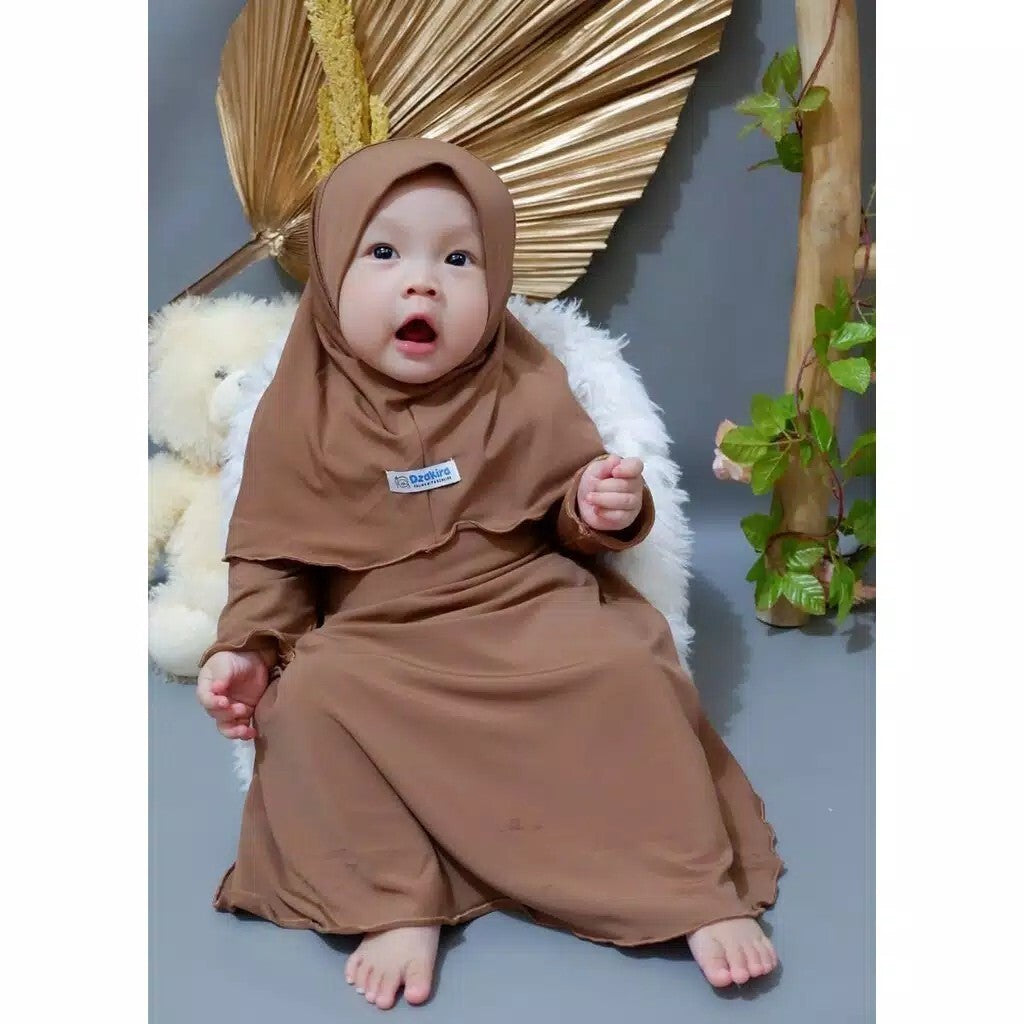 Muslim Baby Hijab and Dress KIA Series New Born to 3 Years Old BROWN Colour