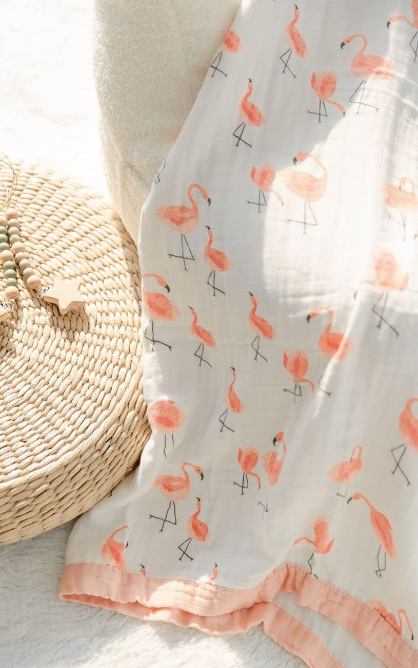 Flamingo Baby Blanket - Silky Soft and Breathable Muslin Blankets Baby Girl Quilts- Large 47" X 47" - 2 Layers Toddler Bed Blanket (Flamingo)