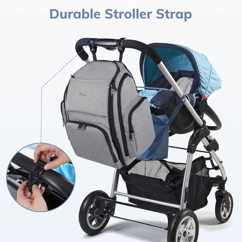 Diaper Bag Backpack, Large Multifunction Waterproof Travel Baby Changing Bag for Dad Mom with 4 Insulated Pockets and Stroller Straps, Maternity Baby Bag for Boys Girls, Grey