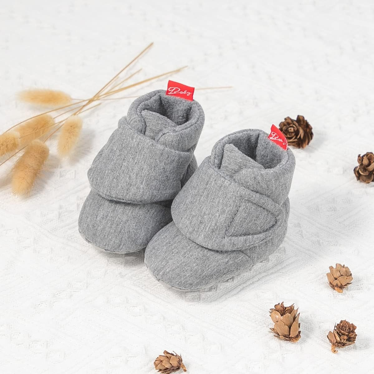 Newborn Infant Baby Girl Boy Cotton Booties Stay on Sock Slippers Soft Bedroom Shoes Non-Skid Ankle Boots with Grippers Toddler Crib Warm Shoe First Walker Birthday Shower