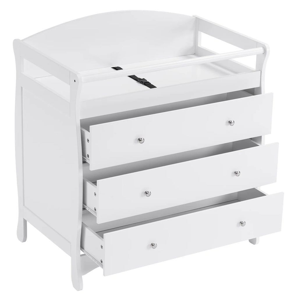 3-Drawer Changing Table, Wood Infant Diaper Changing Station, Baby Dresser for Nursery, (White)