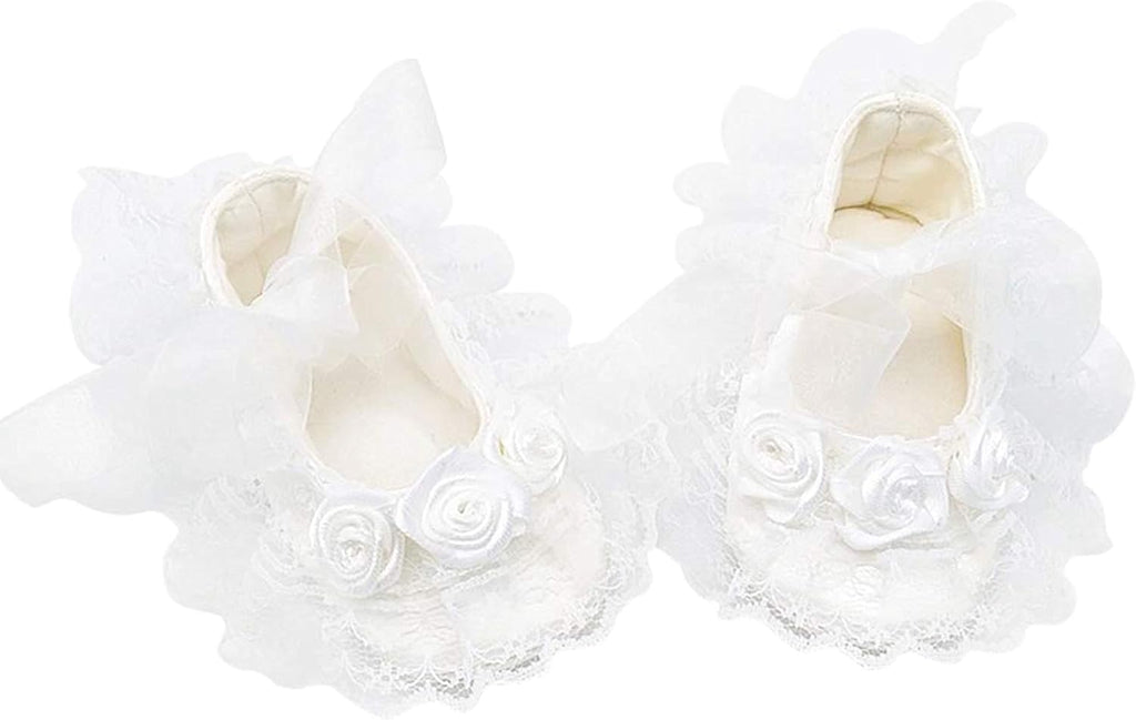 Baby Girls Infant Christening Baptism Lace Newborn Photo Shoot Communion Shoes and Headband Set
