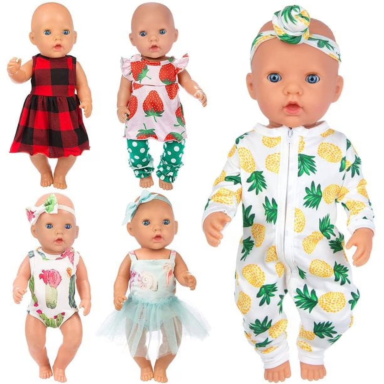 5 Sets 14-16 Inch Baby Doll Clothes and Headbands Outfits Pjs for 43Cm New Born Baby Dolls, 15 Inch Baby Doll, 18 Inch Girl Doll ﻿
