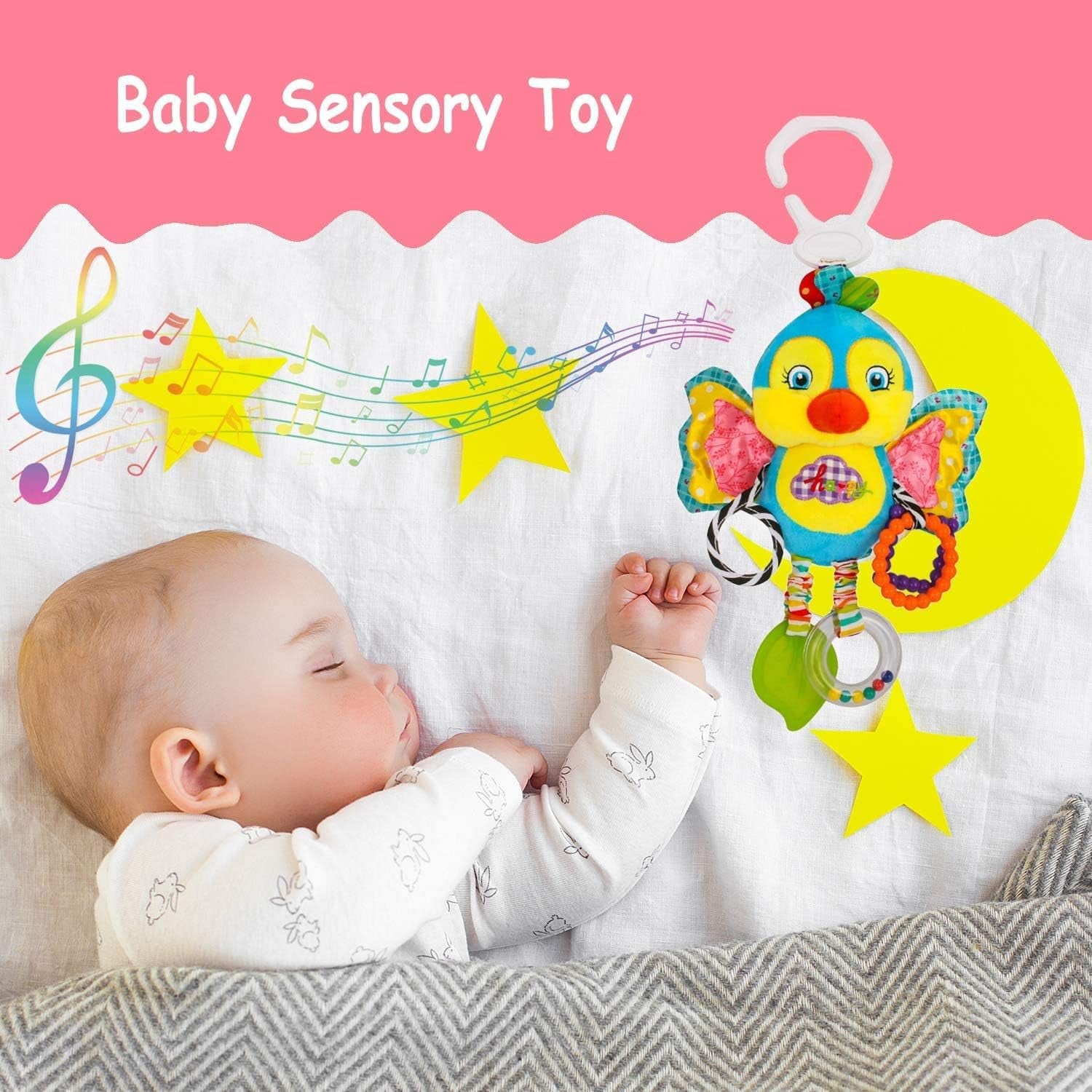 Car Seat Toys, Baby Toys 3-6 Months, Hanging Baby Toys, Stroller Toys Baby Rattles 0-12 Months for Baby Stroller Colorful Animal Bell Rattle for Infants Sensory Toys Baby Musical Toys Soft Kids Crib