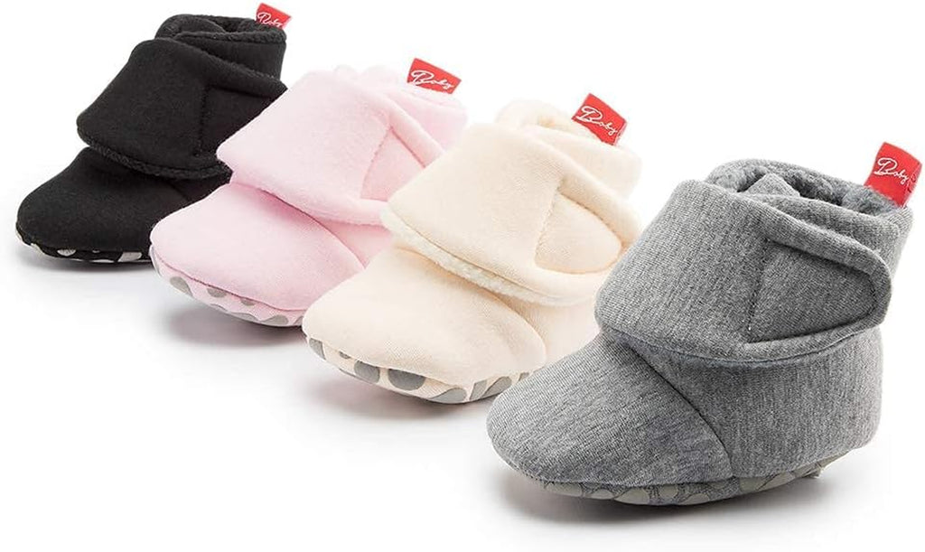 Newborn Infant Baby Girl Boy Cotton Booties Stay on Sock Slippers Soft Bedroom Shoes Non-Skid Ankle Boots with Grippers Toddler Crib Warm Shoe First Walker Birthday Shower