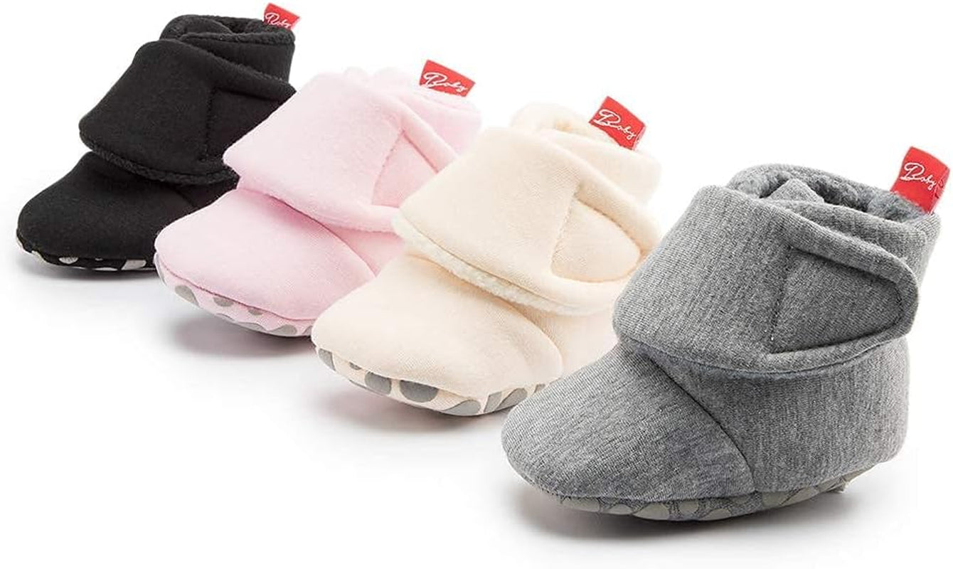 Newborn Infant Baby Girl Boy Cotton Booties Stay on Sock Slippers Soft Bedroom Shoes Non-Skid Ankle Boots with Grippers Toddler Crib Warm Shoe First Walker Birthday Shower