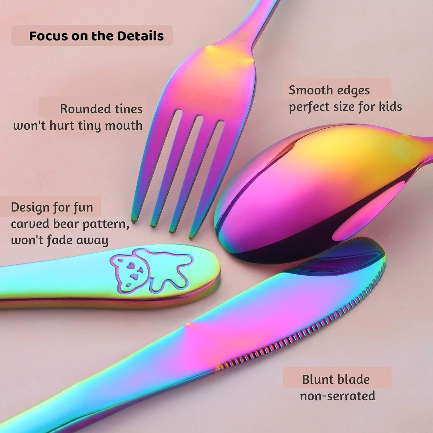 Kids Silverware,  Stainless Steel Children Flatware Set, Toddler Utensils Set of 2, Rainbow
