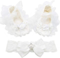 Baby Girls Infant Christening Baptism Lace Newborn Photo Shoot Communion Shoes and Headband Set