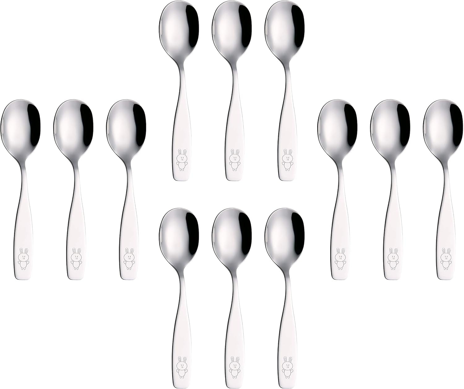 Kids Silverware 12 Pieces Children'S Safe Flatware Set - Children Dinner Spoons, Toddler Utensils, Metal Cutlery Set for Lunchbox (Engraved Dog Bunny) (Stainless Steel, 12 Spoons)