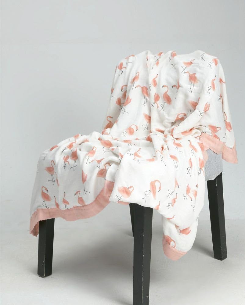 Flamingo Baby Blanket - Silky Soft and Breathable Muslin Blankets Baby Girl Quilts- Large 47" X 47" - 2 Layers Toddler Bed Blanket (Flamingo)