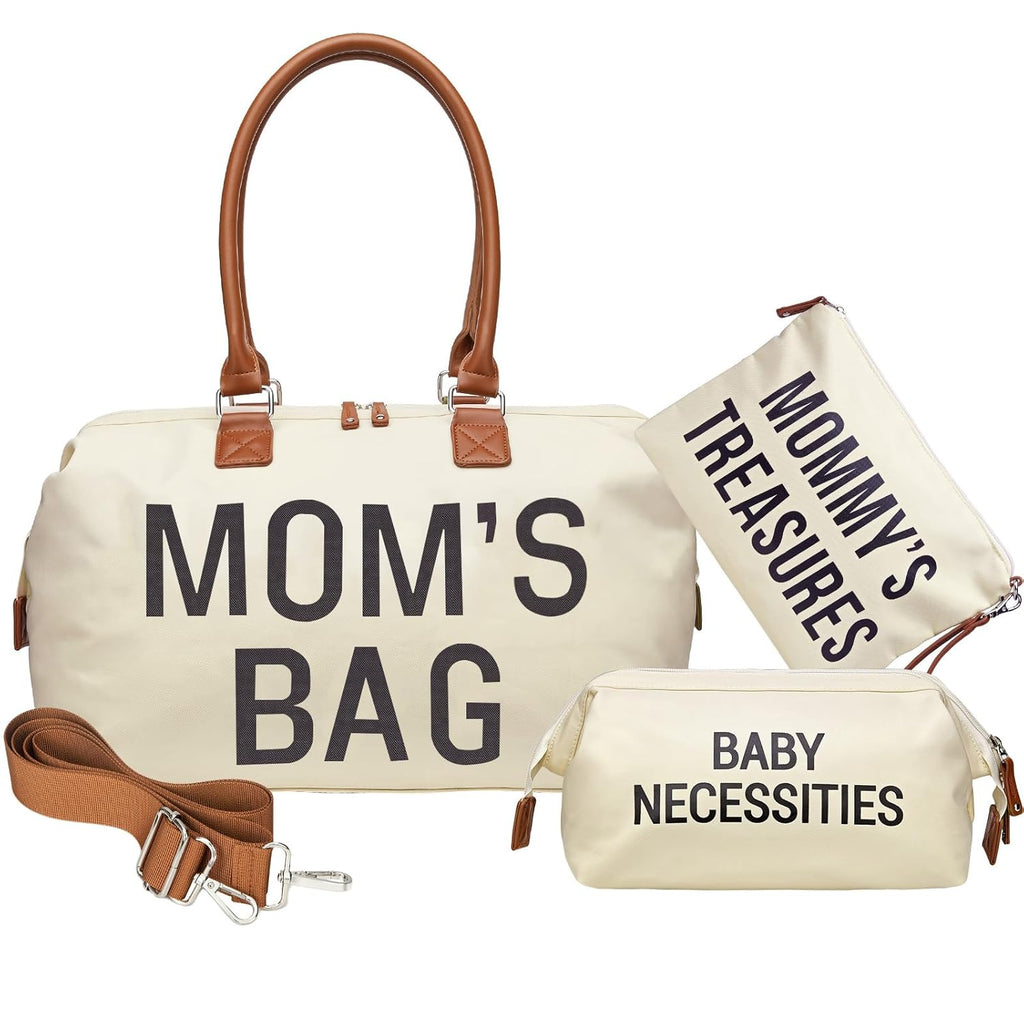 Diaper Bag Tote, Mom'S Bag for Hospital, Large Capacity Waterproof Baby Mom Travel, Hospital Tote for Labor and Delivery with Baby Necessities, Creamy White