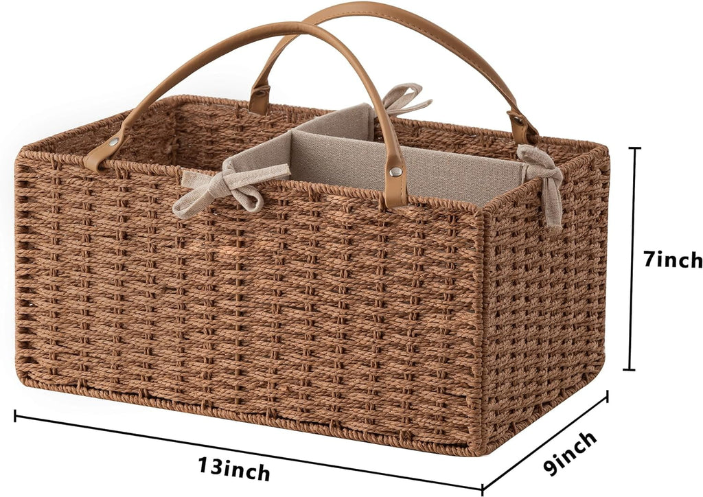 Baby Diaper Caddy Organizer, Paper Rope Nursery Storage Bin Baskets, Changing Table Baby Diaper Storage Portable Car Organizer with Removable Divider, Baby Shower Gifts