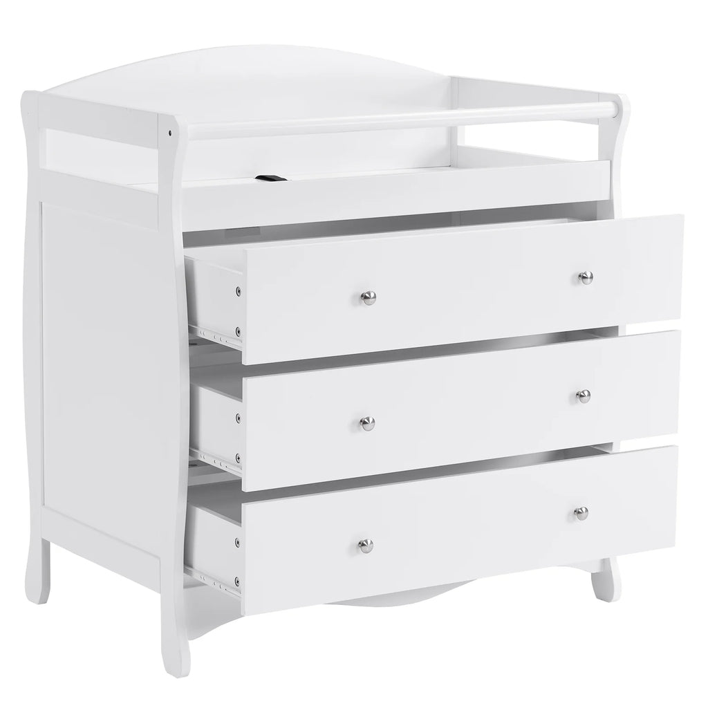 3-Drawer Changing Table, Wood Infant Diaper Changing Station, Baby Dresser for Nursery, (White)