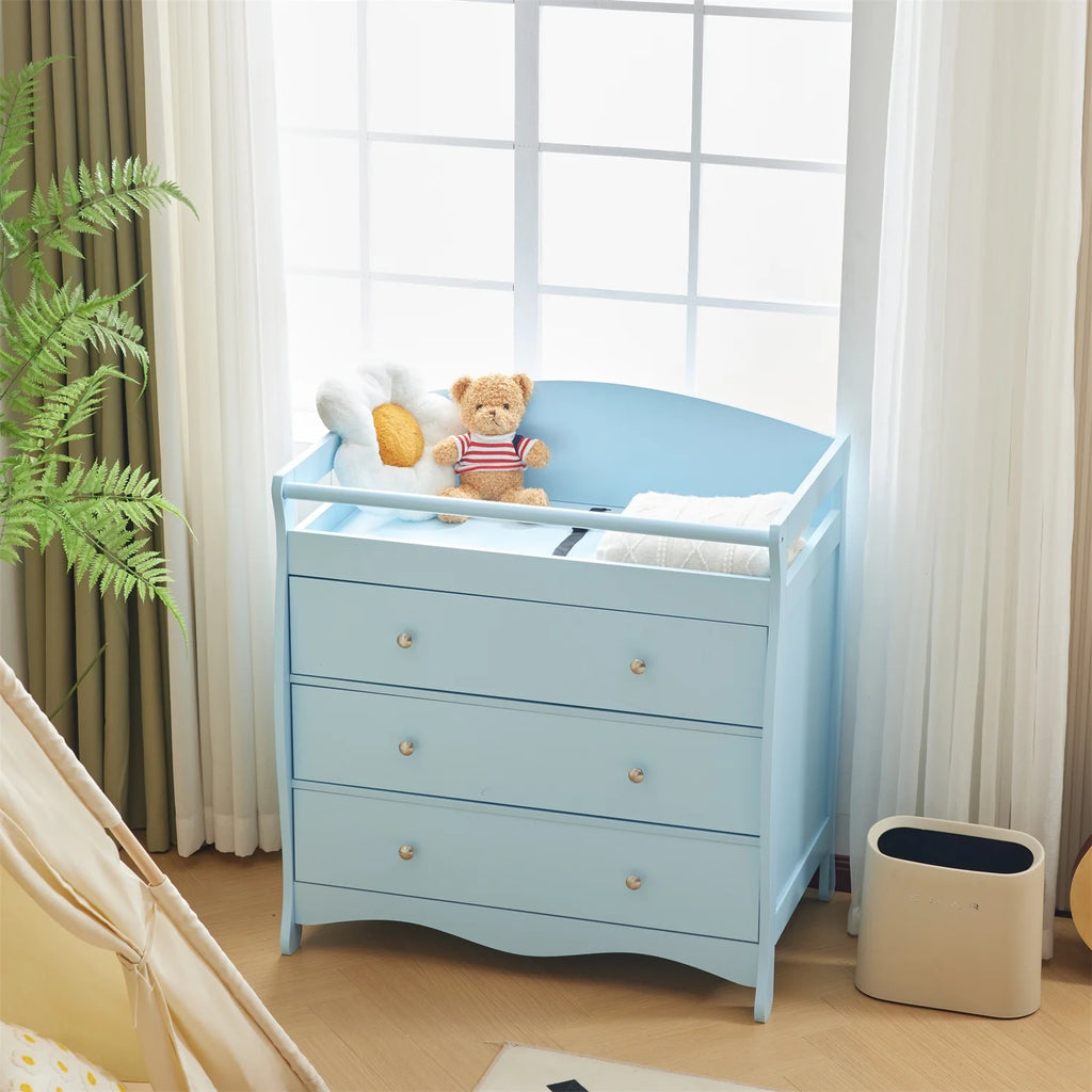 3-Drawer Changing Table, Wood Infant Diaper Changing Station, Baby Dresser for Nursery, (Light Blue)