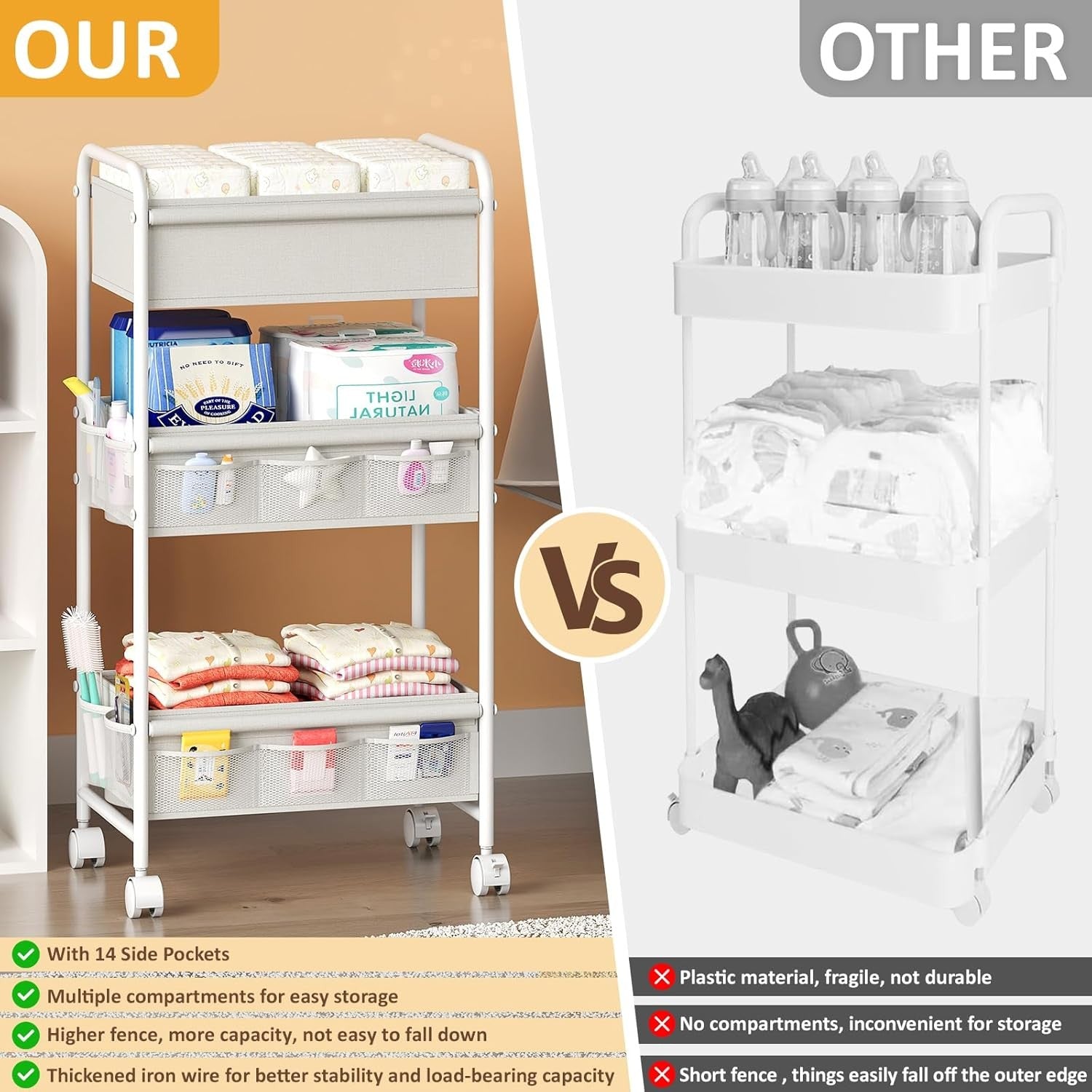 3-Tier Baby Diaper Caddy Cart Organizer,Mobi