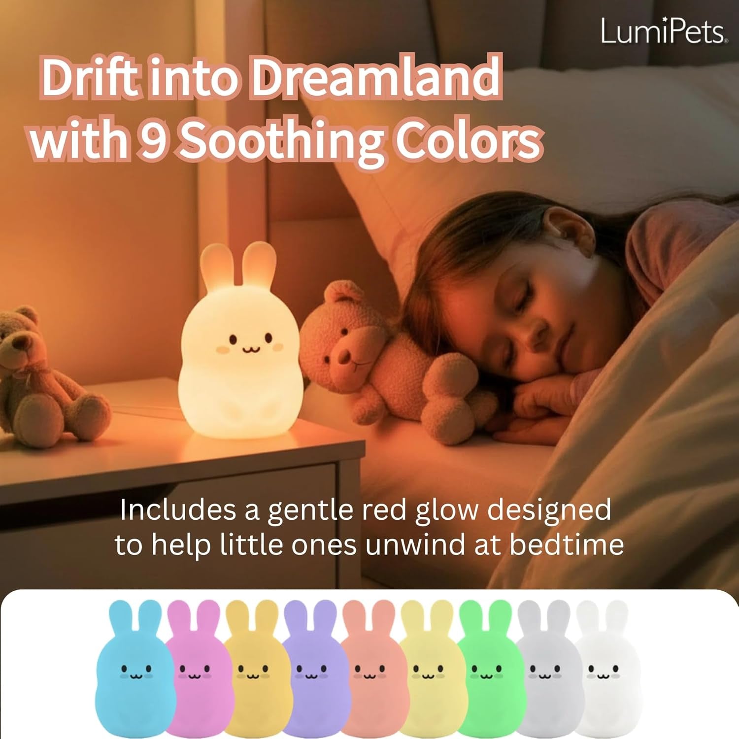 Baxter the Bunny Squishy Night Light for Kids | Silicone Lamp with Tap & Remote Control | Rechargeable Color Changing Animal Night Light for Boys & Girls | Portable Nightlight with USB Cord