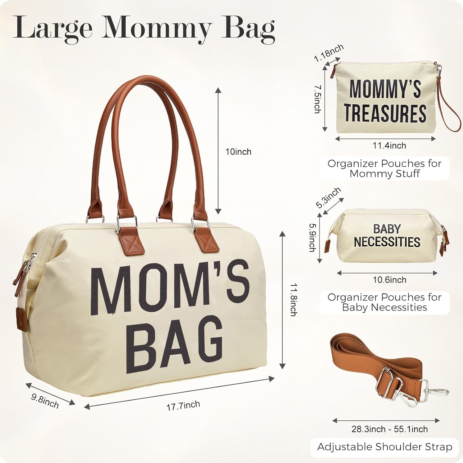 Diaper Bag Tote, Mom'S Bag for Hospital, Large Capacity Waterproof Baby Mom Travel, Hospital Tote for Labor and Delivery with Baby Necessities, Creamy White