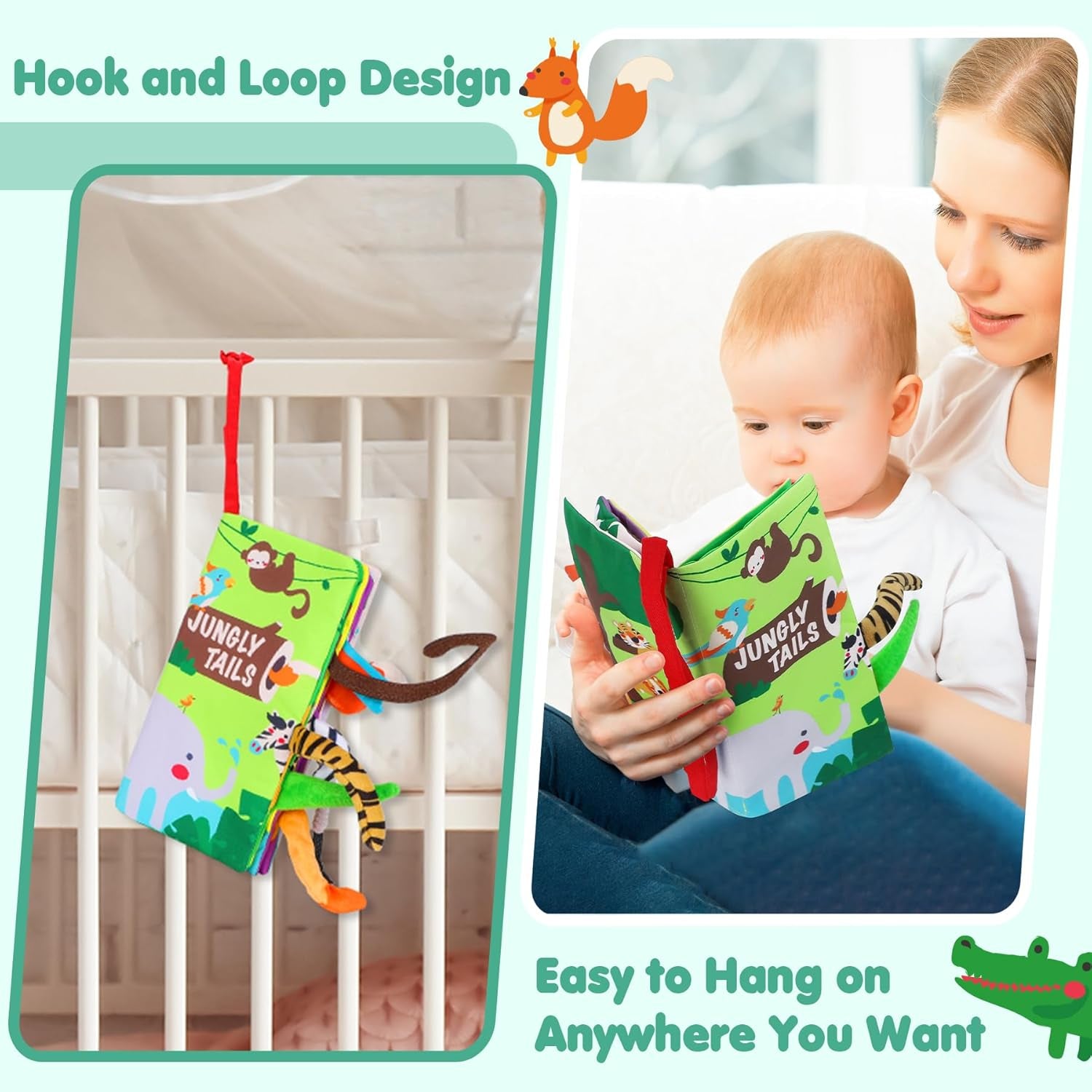 Baby Books Toys, Touch and Feel Crinkle Cloth Book for Infant Baby 0-3-6-12-18 Months, Early Development Interactive Stroller Soft Toys, Newborn Gifts for Boys Girls
